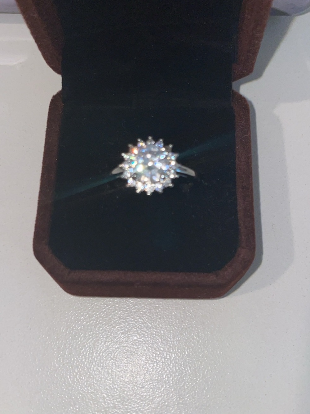 Sparkling White Cubic zirconia diamond Cluster PT950 Ring - Women Jewelry